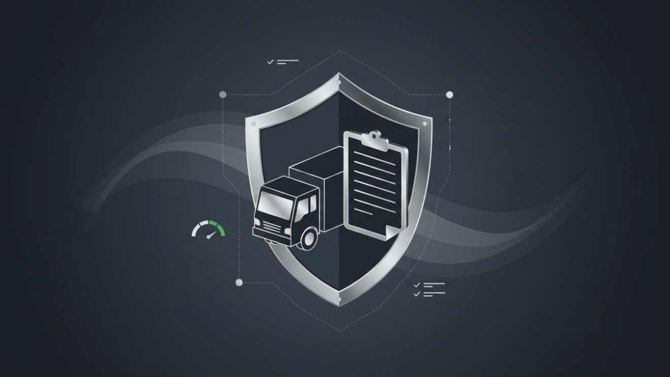Shield with truck and clipboard security illustration